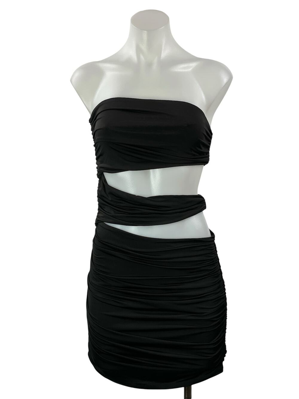 H:Ours Black Strapless Sleeveless Square Neck Cutout Bandeau Bodycon Dress S